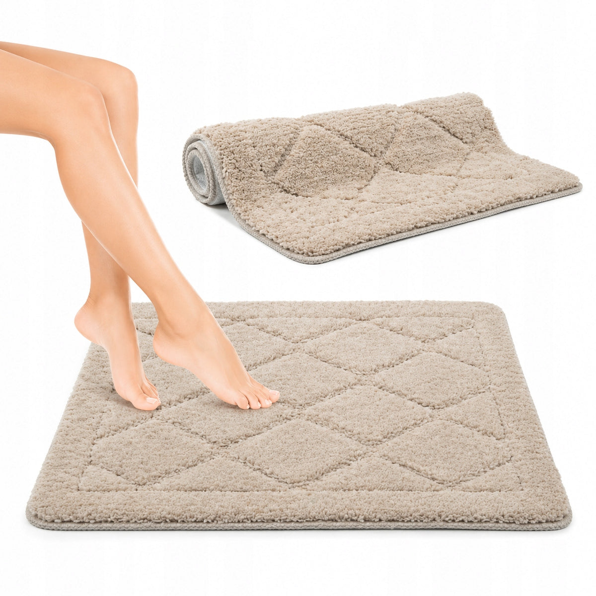BATHROOM RUG BEIGE LARGE NON-SLIP SOFT ABSORBENT 40x60 CM