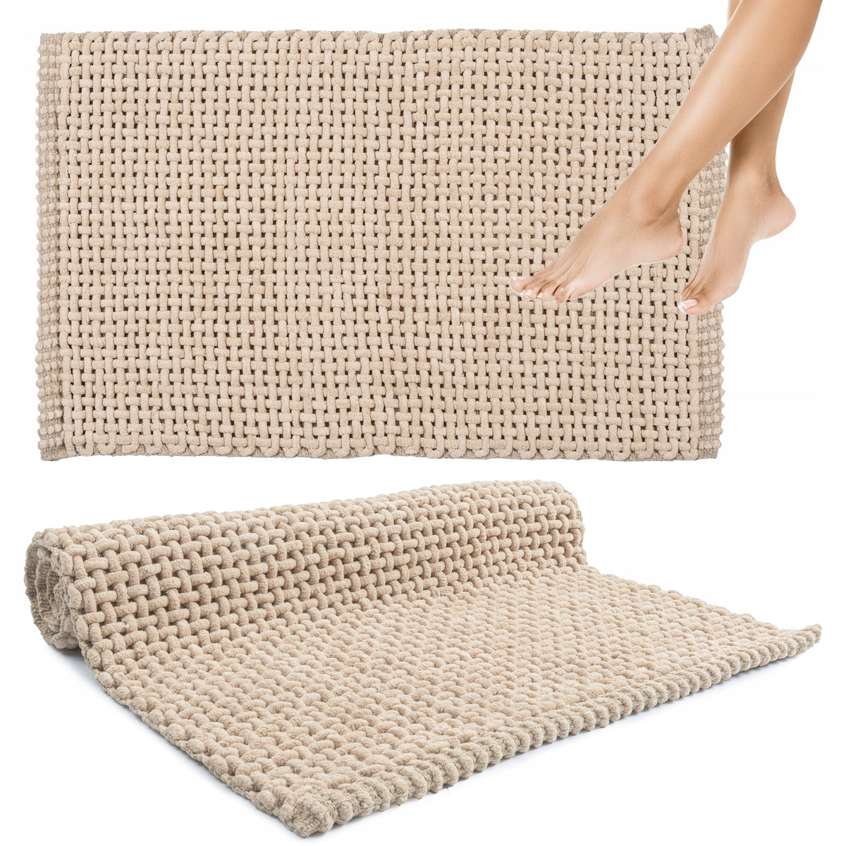 BATHROOM RUG BEIGE SOFT ABSORBENT NON-SLIP MODERN 40x60CM