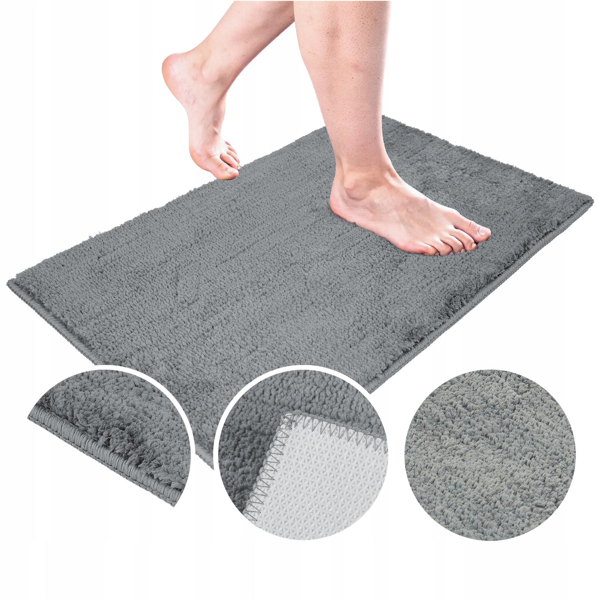 BATHROOM RUG GREY 60x40 SOFT NON-SLIP ABSORBENT MICROFIBER