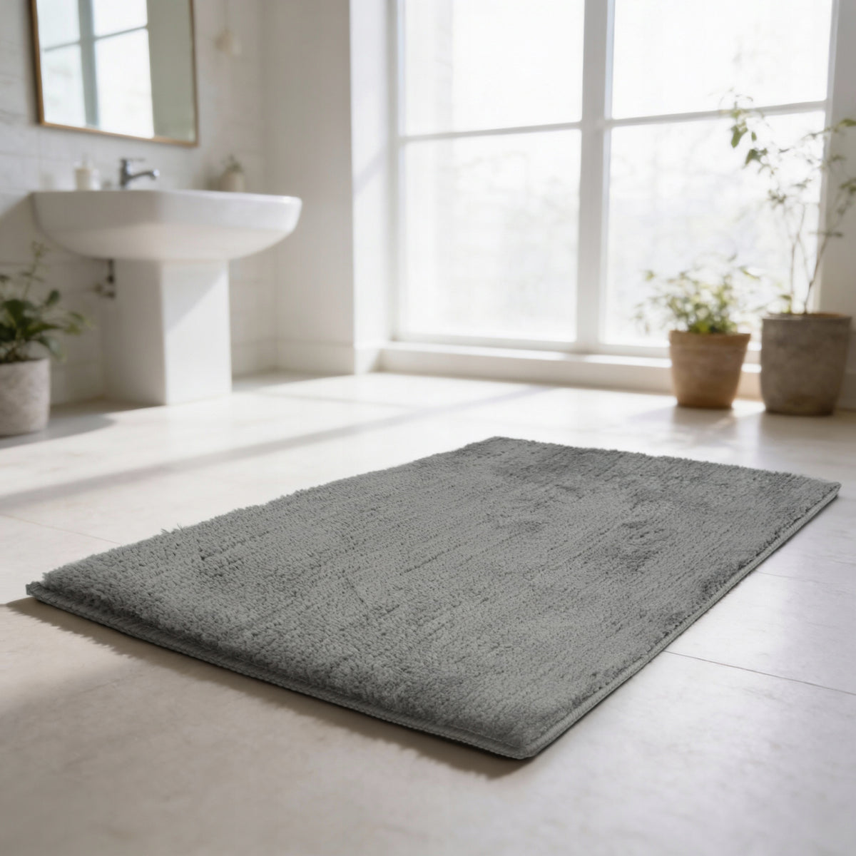 BATHROOM RUG MICROFIBER 40x60 GREY NON-SLIP SOFT MAT Packaging status original