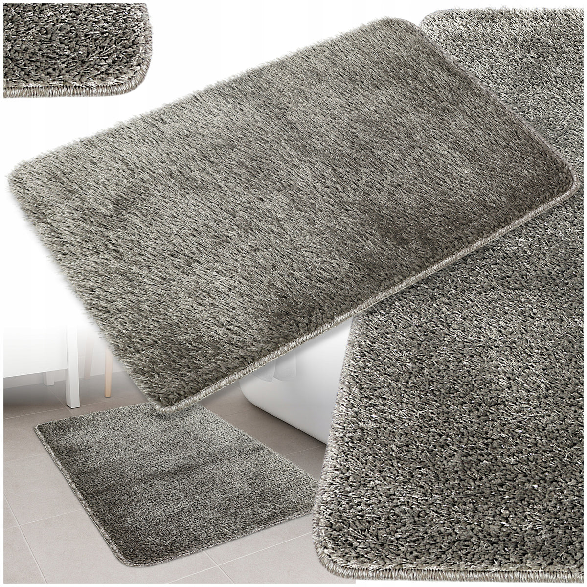 BATHROOM RUG NON-SLIP 60x100 GREY LARGE THICK SOFT GLOSSY Packaging status original