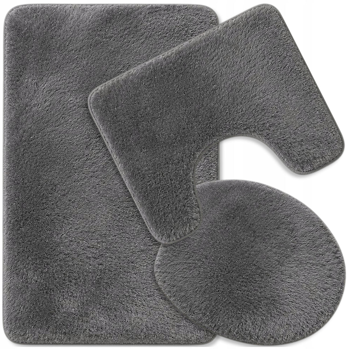 BATHROOM RUGS NON-SLIP SET 3 PIECE GREY QUICK DRYING