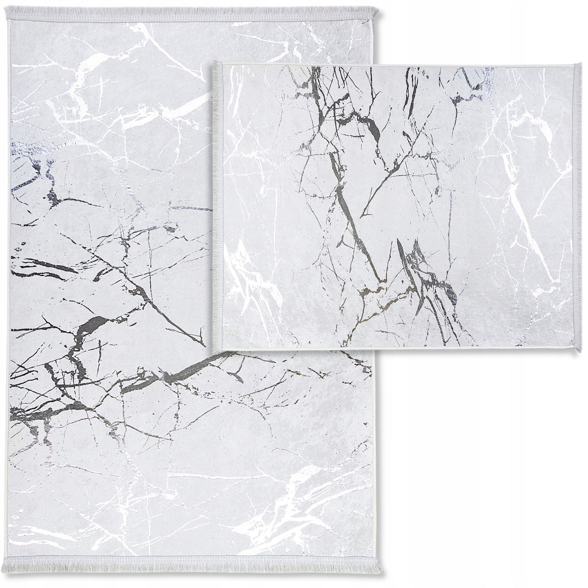 BATHROOM RUGS SET OF 2 NON-SLIP 60x100 GREY SILVER LARGE