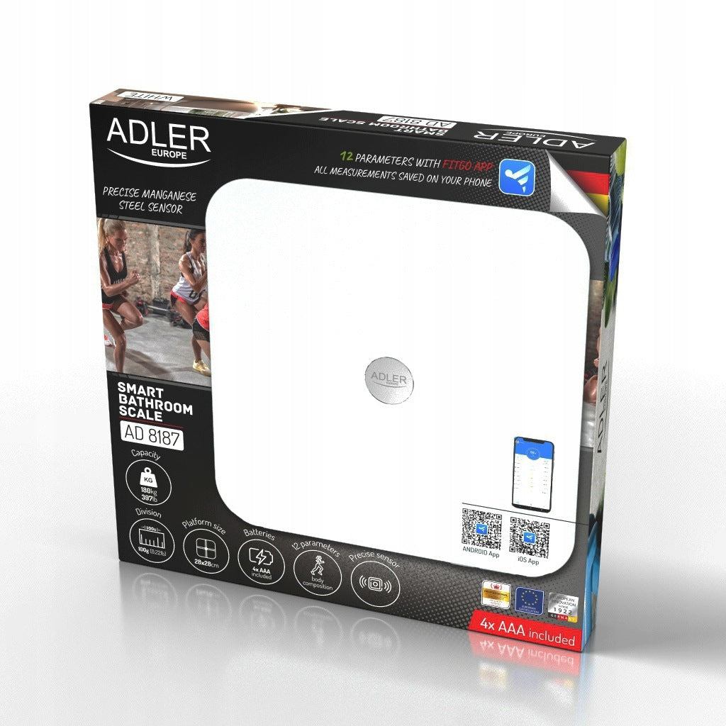 BATHROOM SCALE ANALYTICAL GLASS SMART BT application FitGo 12 PARAMETERS