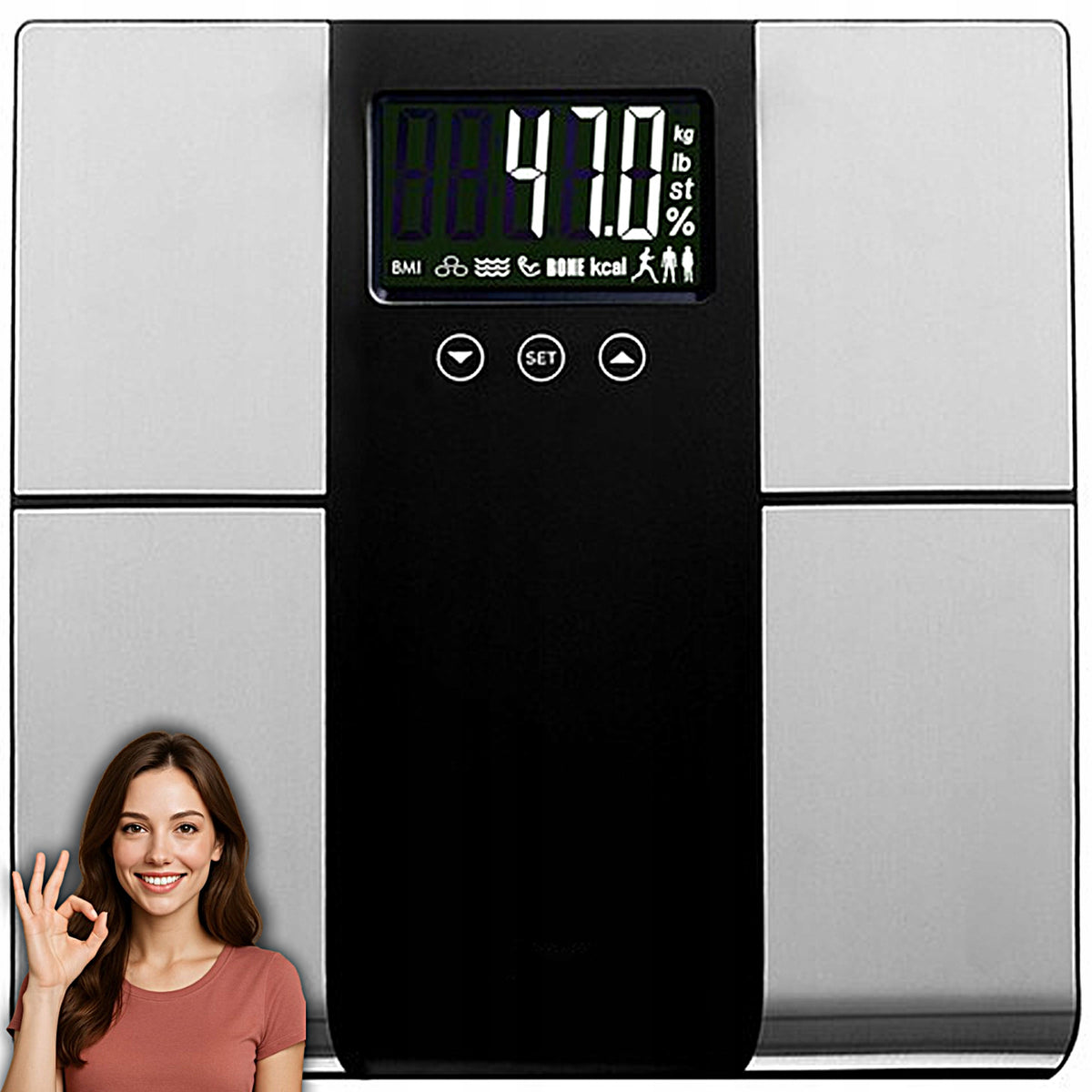 BATHROOM SCALE ANALYTICAL UP TO 225kg ELECTRONIC WITH LCD MEASUREMENTS BMI