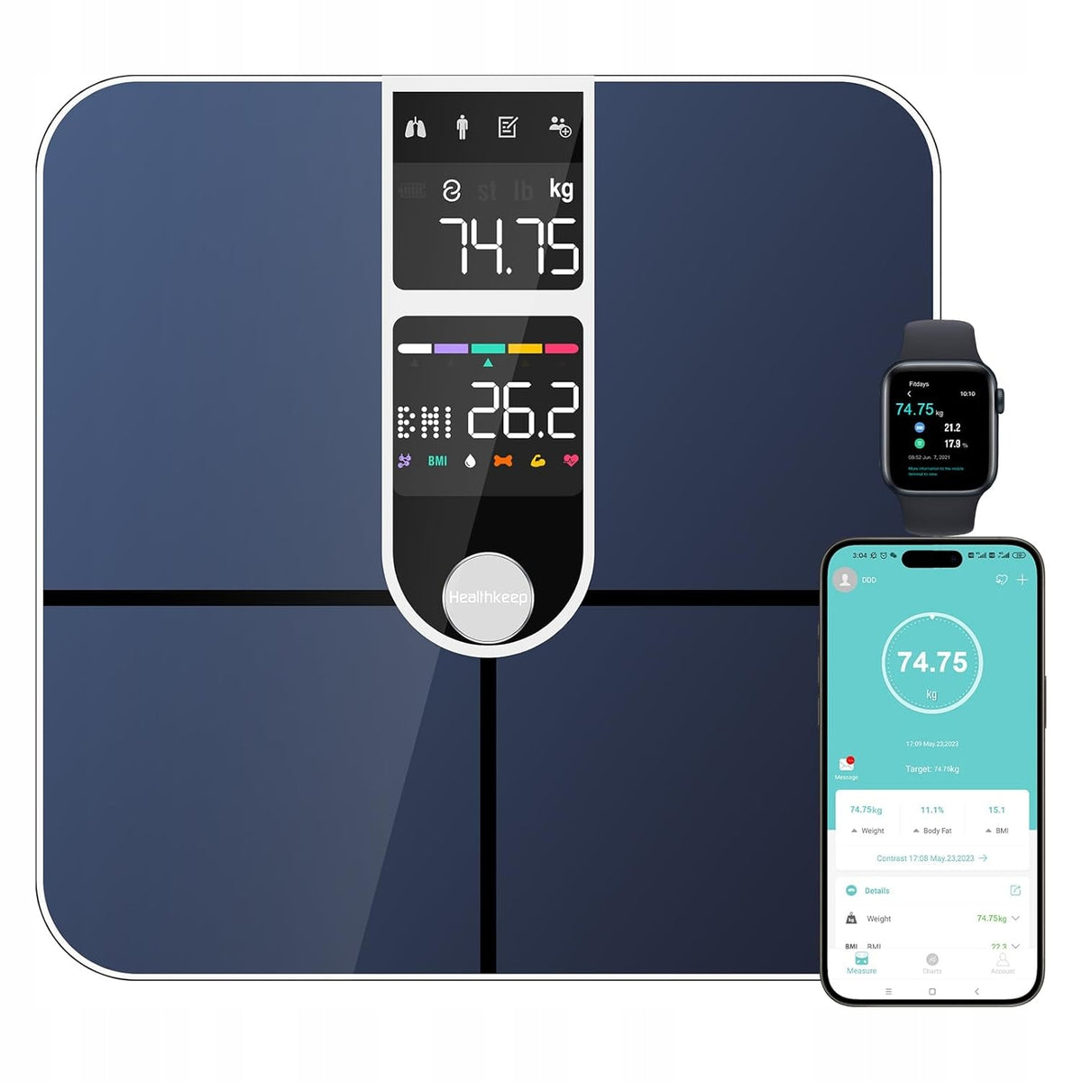 BATHROOM SCALE DIGITAL SMART INDICATOR BMI HEALTHKEEP APP SMART HIT