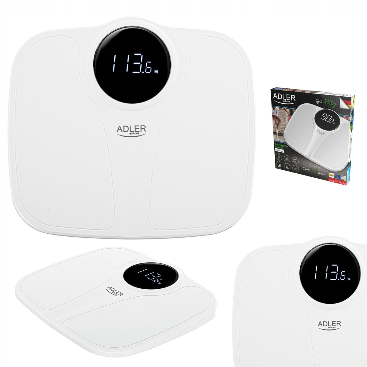 BATHROOM SCALE ELECTRONIC LIFTING CAPACITY 180 KG PRECISION LED WHITE ADLER
