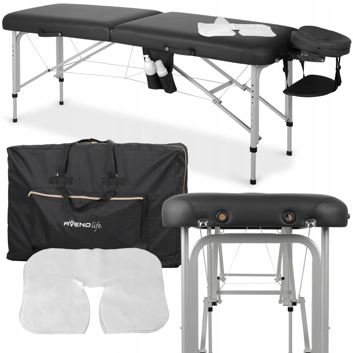 BED MASSAGE TABLE ALUMINUM FOLDING VERA 60CM BLACK WITH ACCESSORIES