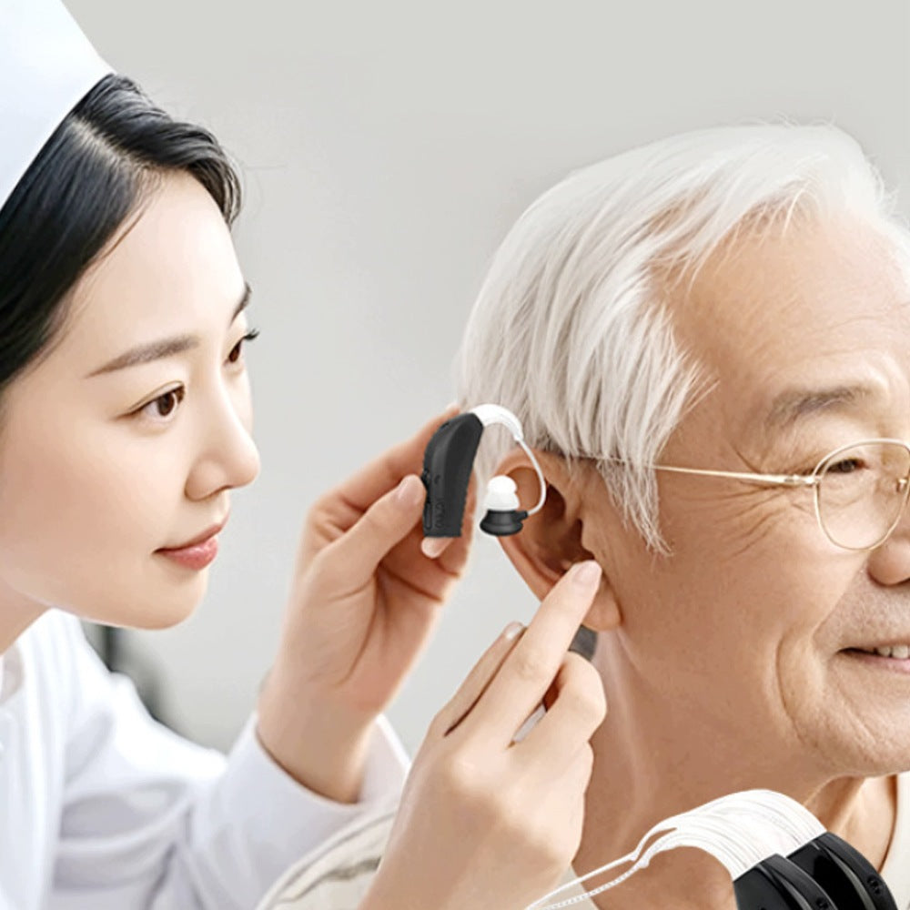 BEDEE Hearing Aid Rechargeable 2 Pcs With Volume Adjustment And 12 Inserts Packaging status original
