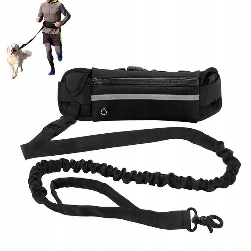 BELT BAG TREKKING LEASH FOR RUNNING WITH A DOG, ELASTIC SHOCK ABSORBER