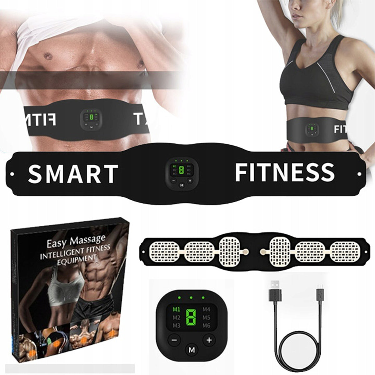 BELT EMS ELECTROSTIMULATOR FOR ABDOMINAL MUSCLES REDUCING BODY FAT Color black