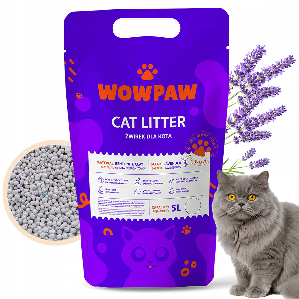 BENTONITE LAVENDER LITTER FOR CAT NATURAL CLUMPING DUST-FREE 5L