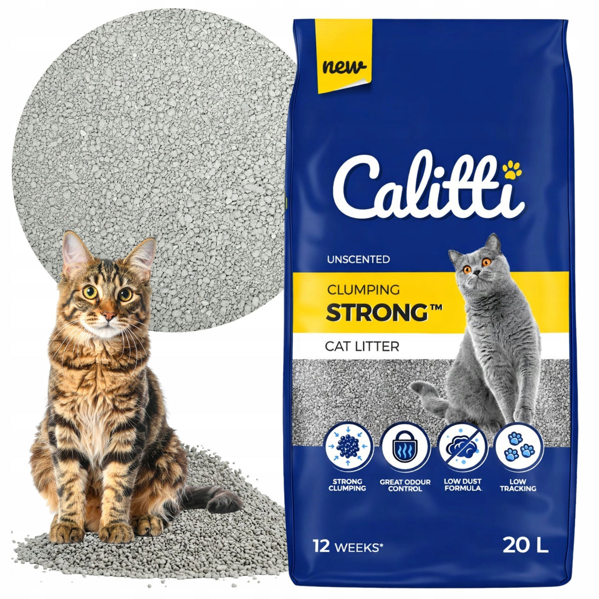 BENTONITE UNSCENTED LITTER 20L STRONGLY CLUMPING for CAT litter box