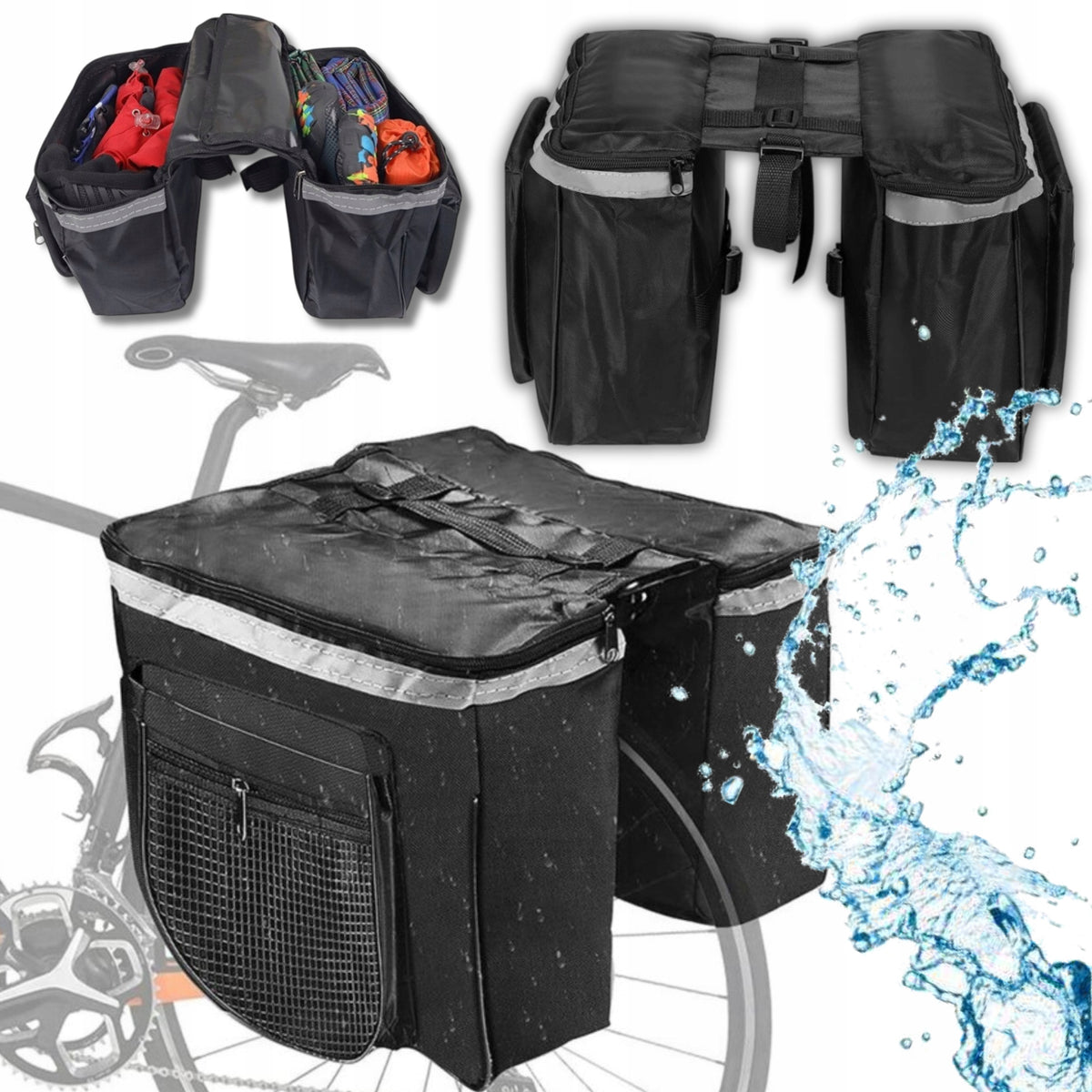 BICYCLE BAG BICYCLE POUCH RACK LARGE REAR 2 COMPARTMENTS DOUBLE TRUNK