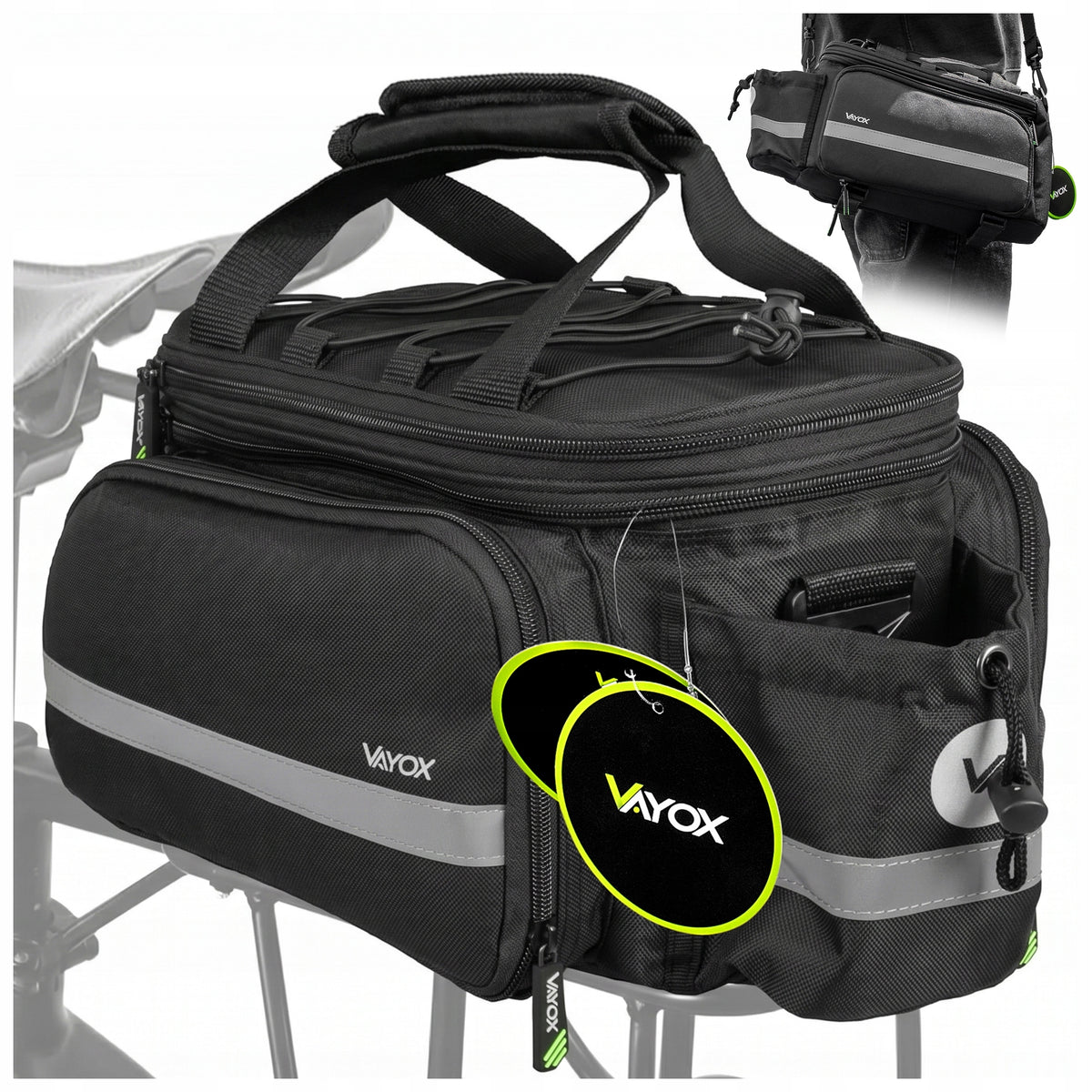 BICYCLE BAG PANNIER FOR REAR RACK ROOMY 35 RIGID WATERPROOF VAYOX