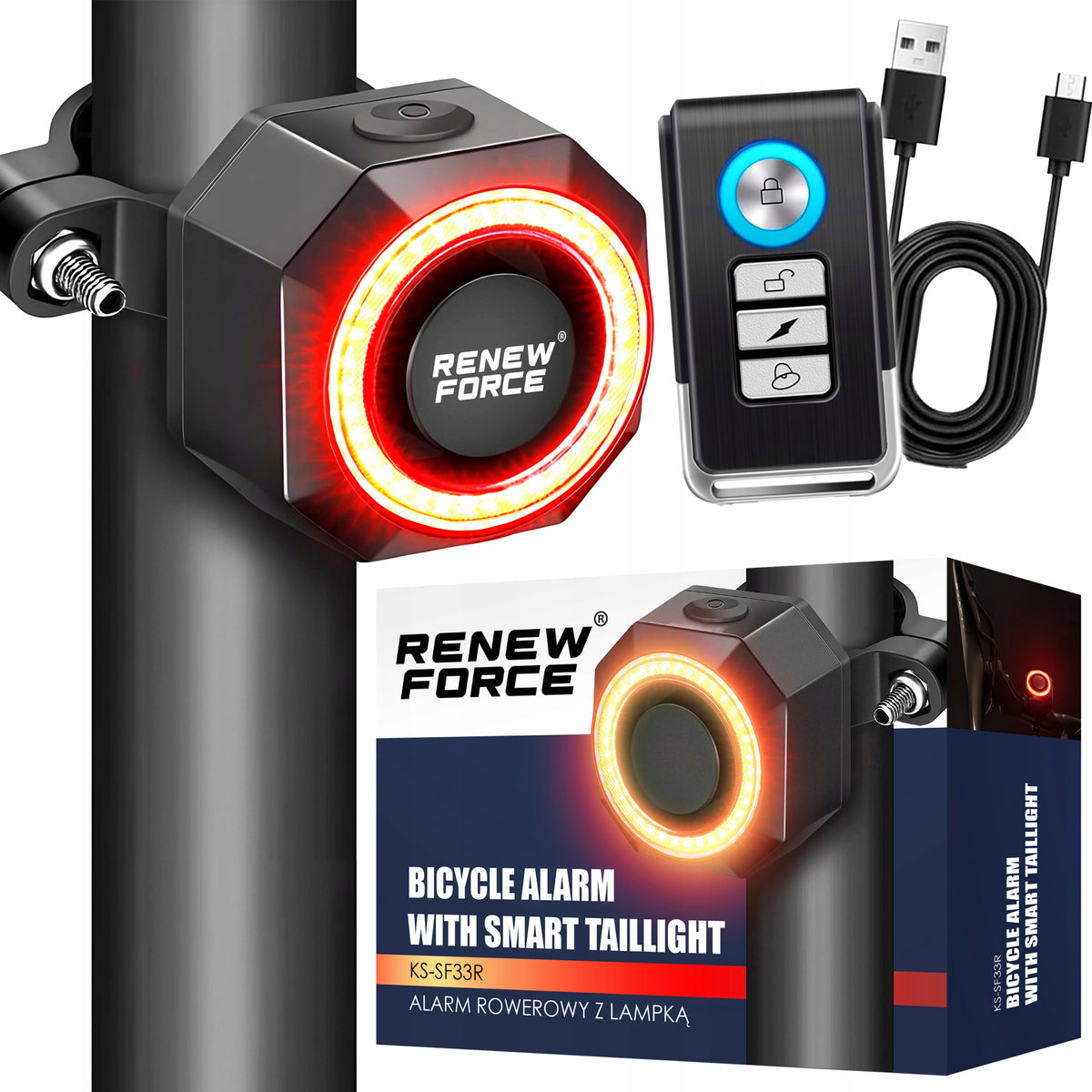 BICYCLE LIGHT REAR BICYCLE ALARM ANTI-THEFT Waterproof IP65 SOS