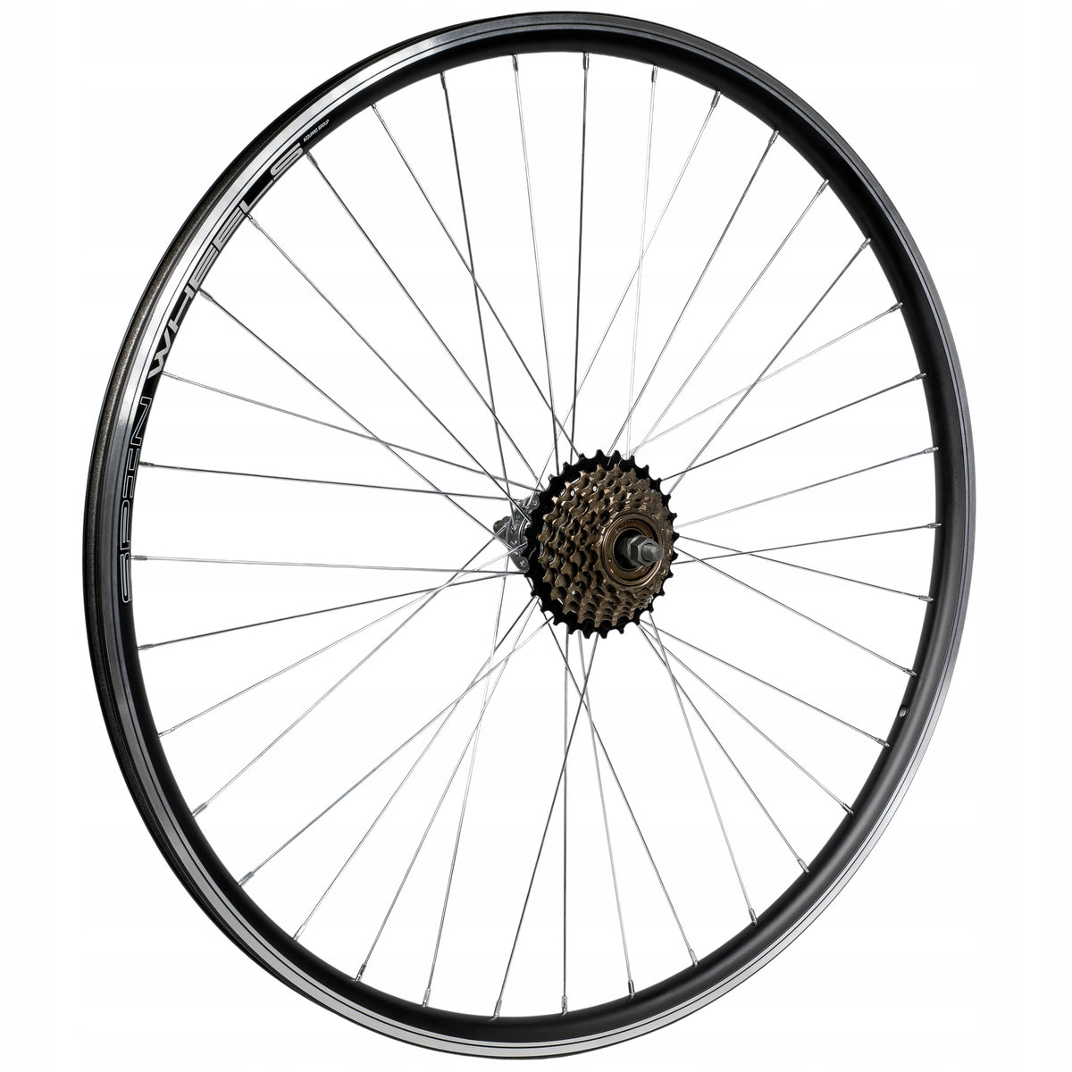 BICYCLE WHEEL 26 INCHES REAR FREEWHEEL 7 ROW V-BRAKE BLACK RAWKA