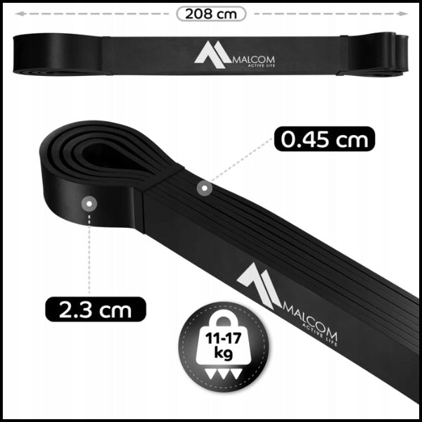 BLACK EXERCISE RUBBER POWER BAND STRONG RESISTANCE BAND FITNESS 11-17KG Packaging status original