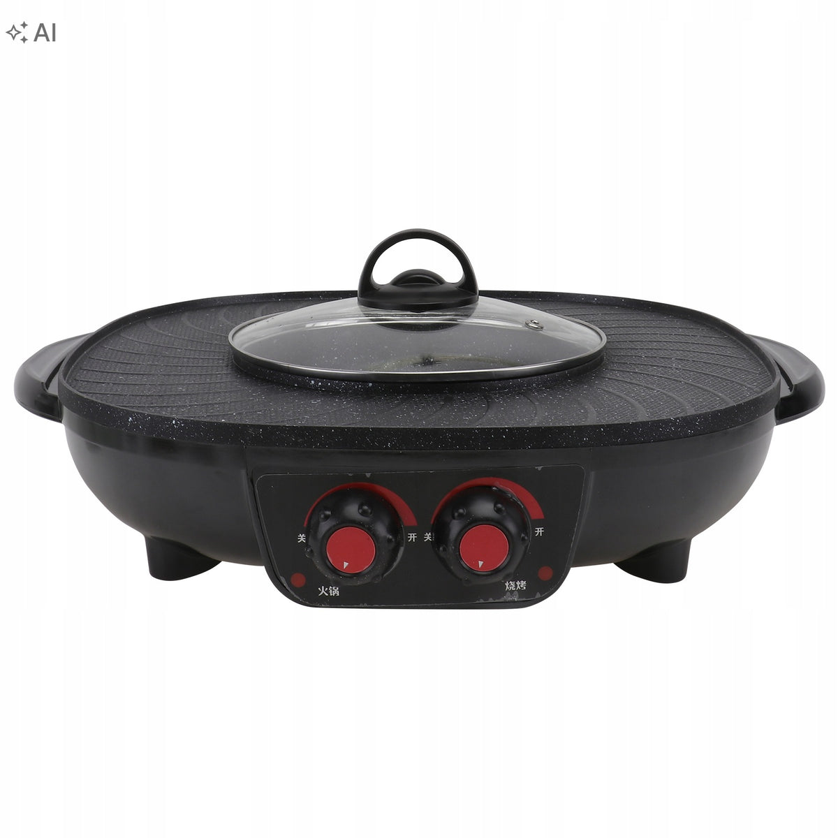 BLACK SMOKELESS HOT POT COOKWARE WITH NON-STICK IRON PAN AND GLASS LID Brand no brand