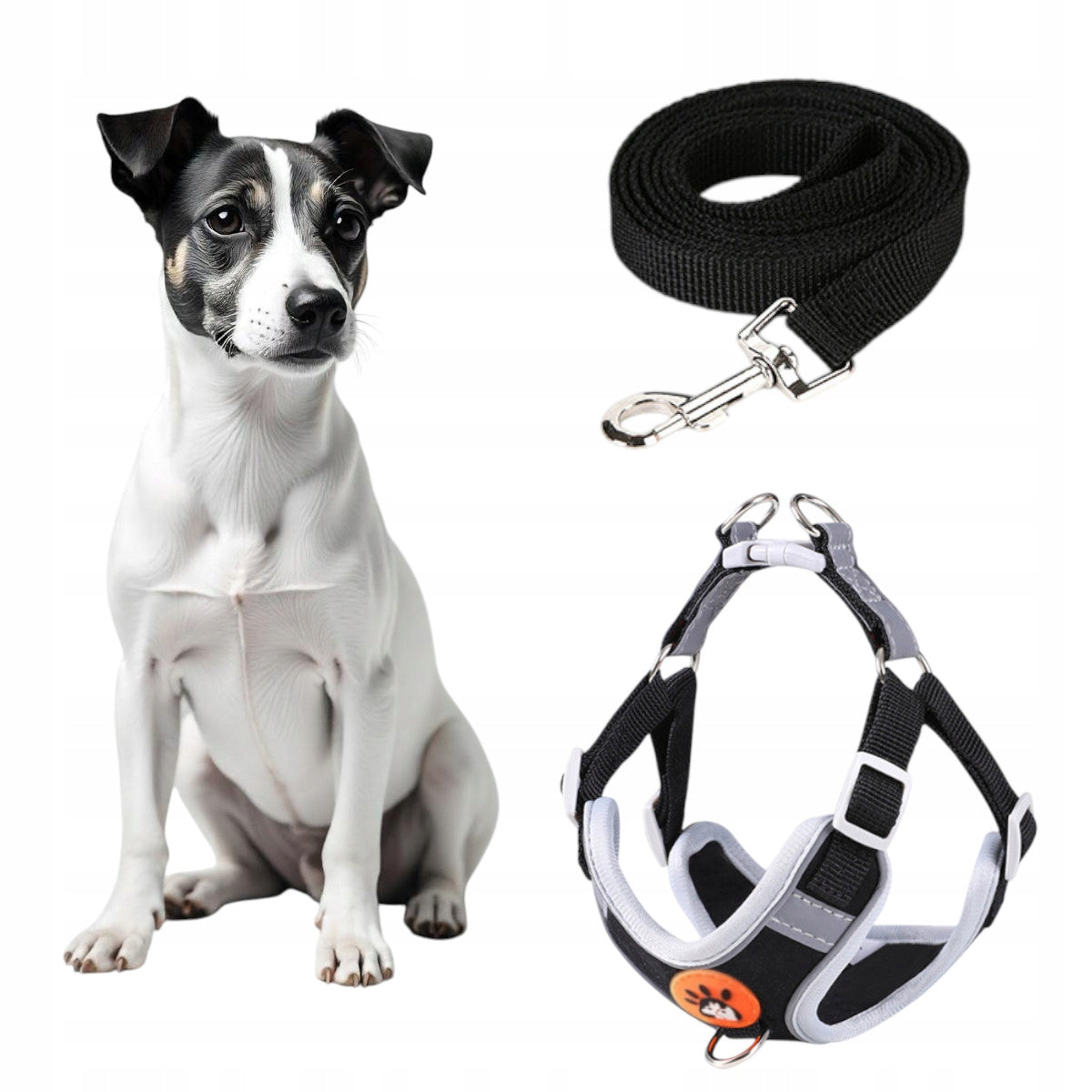 BLACK STEP IN PRESSURE-FREE HARNESS WITH DOG LEASH BREATHABLE SIZE S