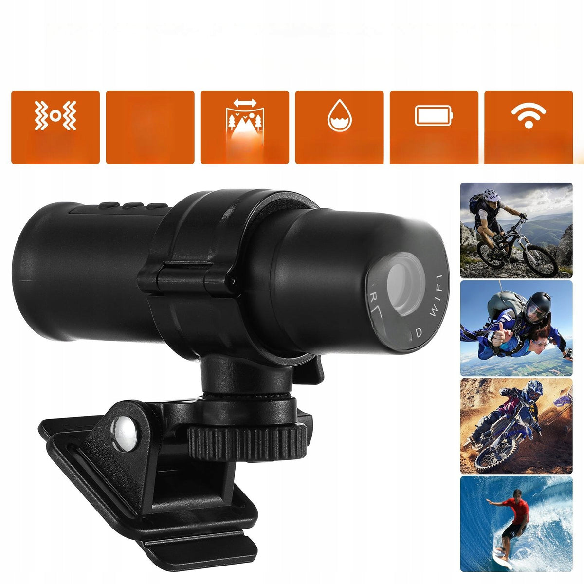 BLACK WATERPROOF CAMERA WITH WIFI AND HELMET MOUNT Packaging status original
