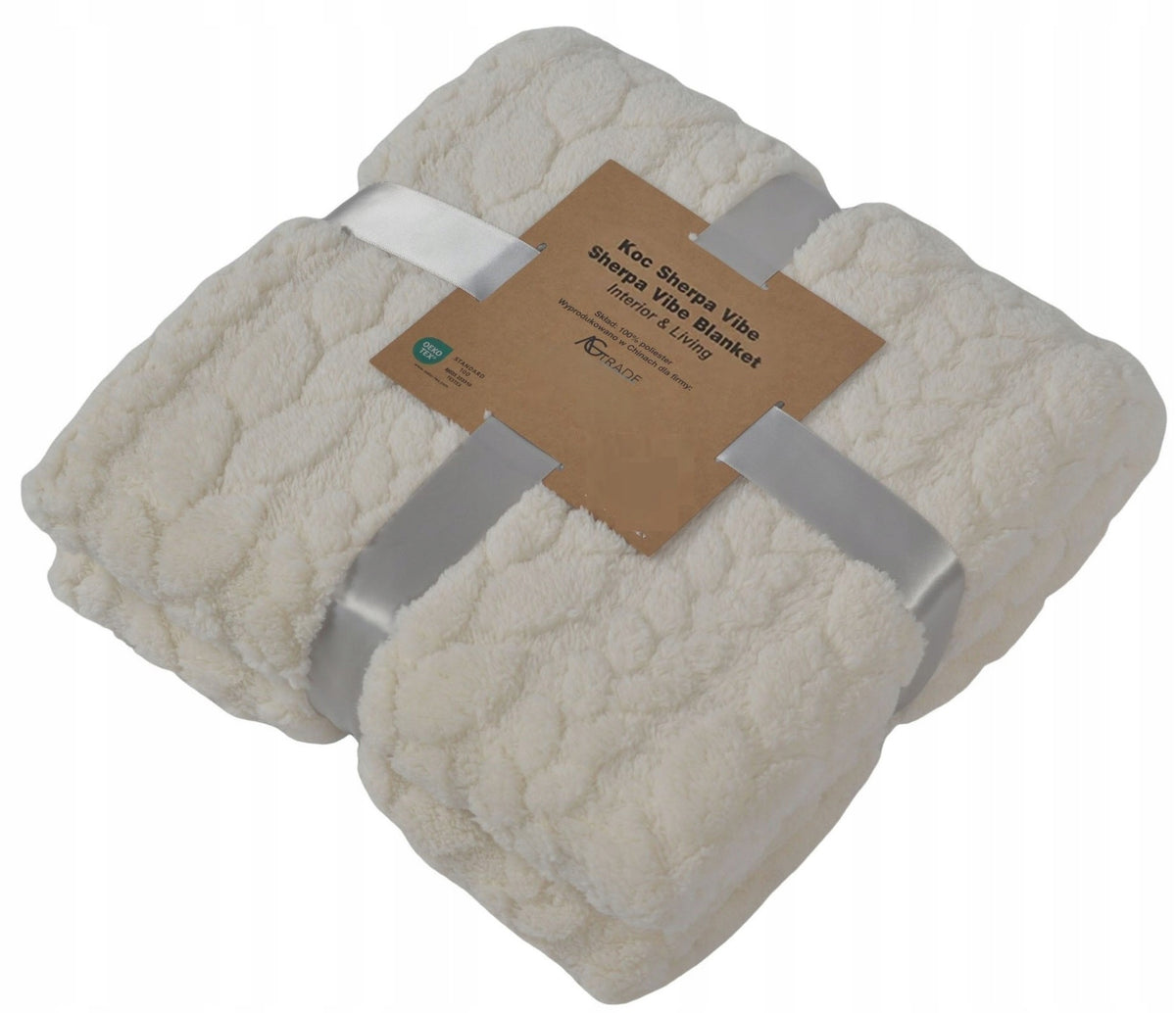 BLANKET PLAID BEDSPREAD WARM SOFT FOR GIFT FLUFFY 200X220 ECRU CREAM Packaging status original