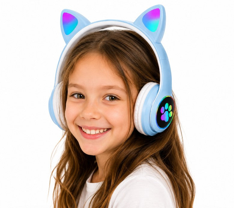 BLUE CAT EAR HEADPHONES LED RGB – CAT EARS FOLDABLE BLUETOOTH Packaging status original
