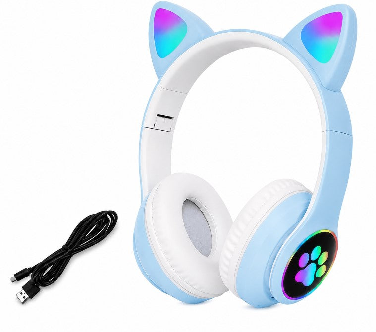 BLUE CAT EAR HEADPHONES LED RGB – CAT EARS FOLDABLE BLUETOOTH
