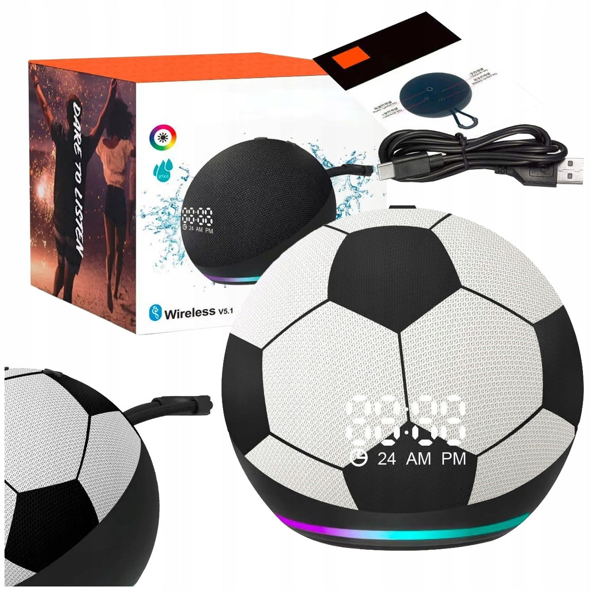 BLUETOOTH WIRELESS SPEAKER PORTABLE LED FOOTBALL FOR FOOTBALLER 5w
