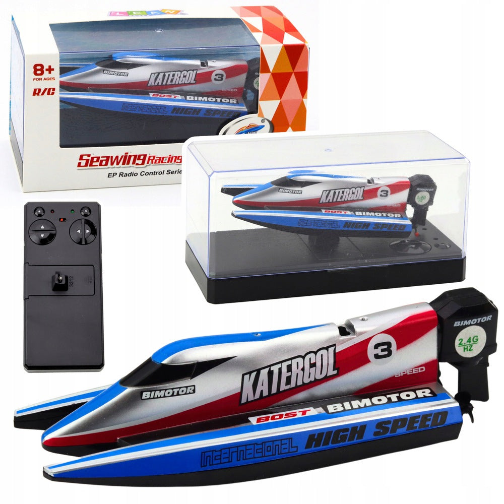 BOAT MOTORBOAT REMOTE CONTROLLED RC RACING BLUE-SILVER 14CM