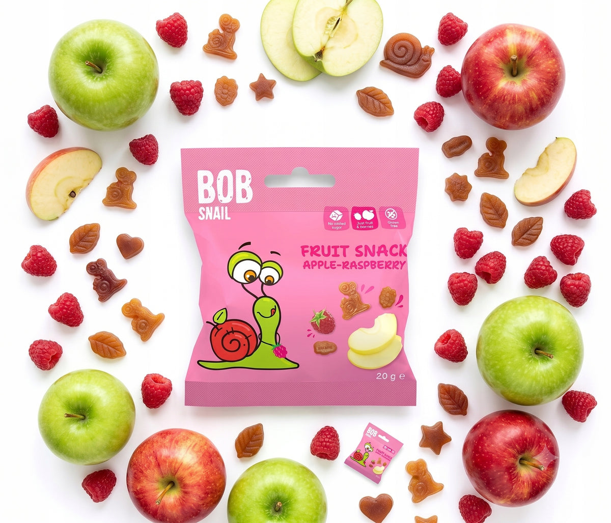 BOB SNAIL Fruit Gummies APPLE RASPBERRY Without Added Sugar 20g