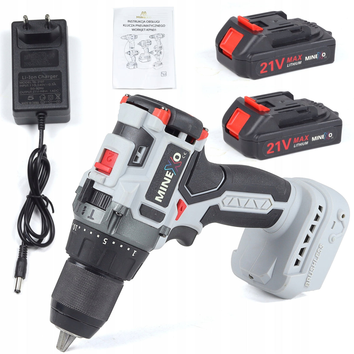 BRUSHLESS CORDLESS IMPACT DRILL 21V SET SUITCASE Packaging status original