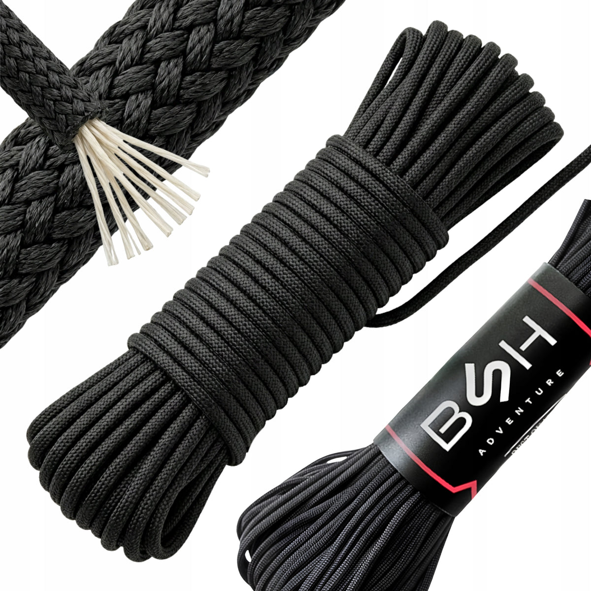 BSH - SUPER STRONG DURABLE ROPE PARACORD SURVIVAL BLACK 30m / 180 kg