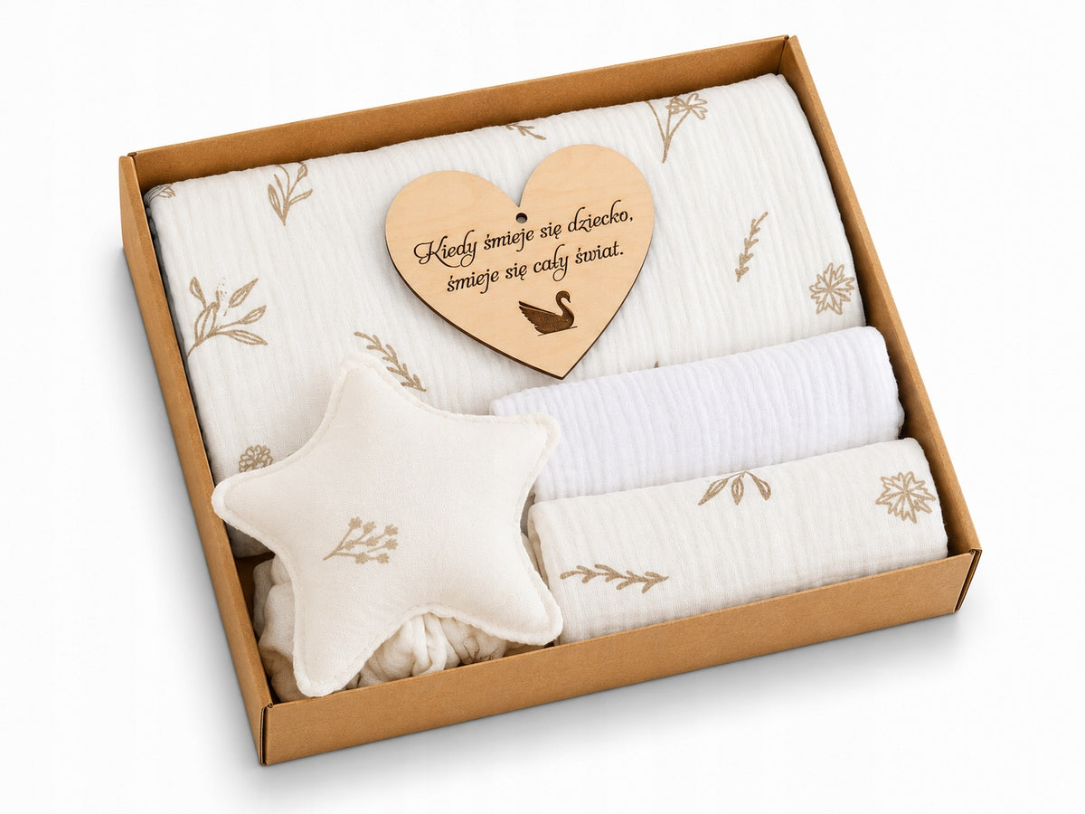 Baby Shower Box Gift: Muslin Swaddle,2×Diapers, Hugging-boho