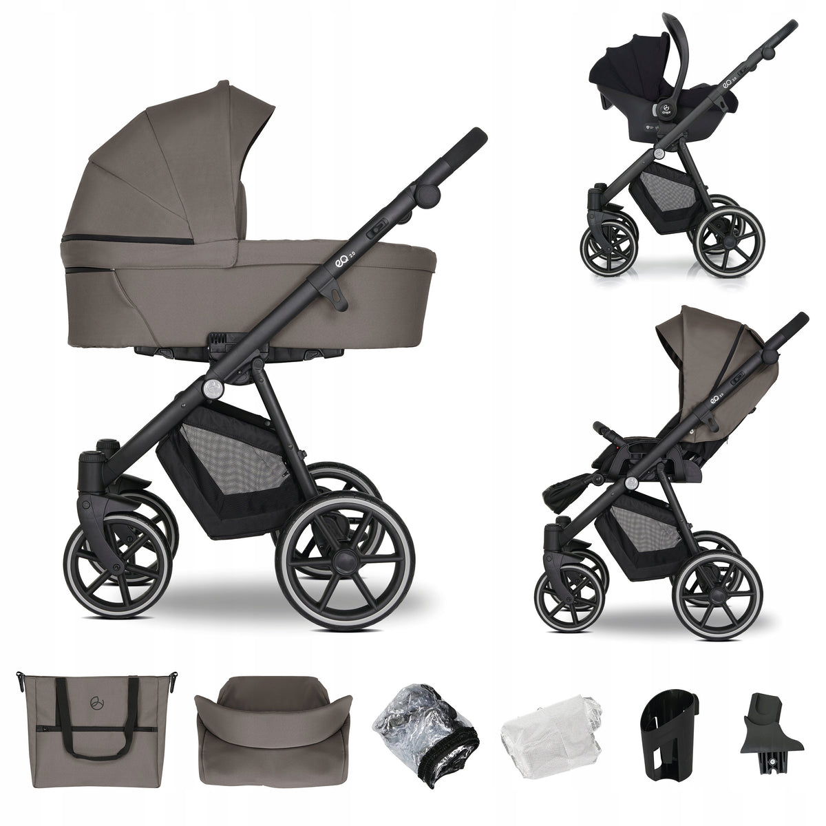 Baby Stroller 3in1 EMJOT EQ 2.0 Brown Multifunctional F.Cosmo Stroller