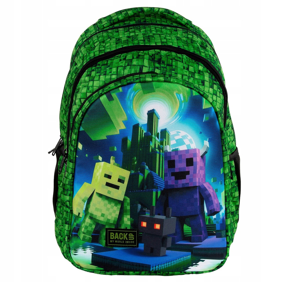BackUP School Backpack Double Sided Panel 3 Patterns in 1 for Boy Pixel Game Packaging status original