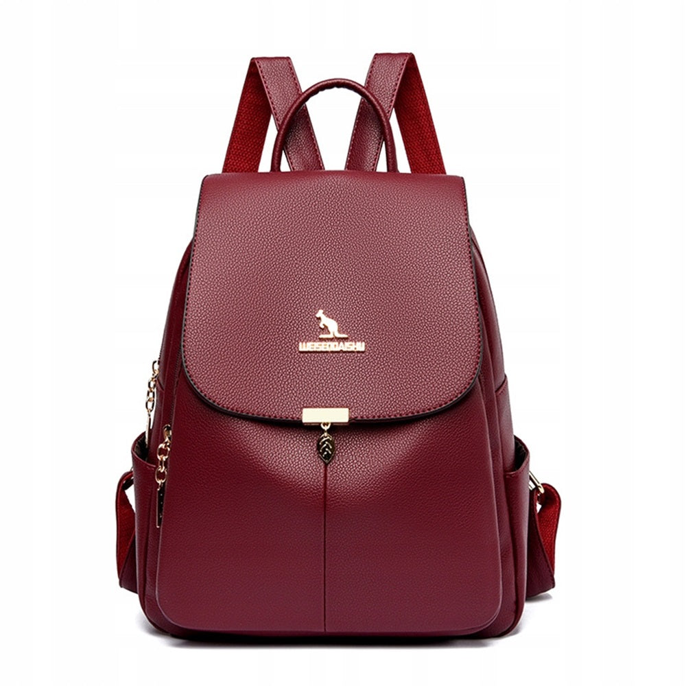Backpack elegant leather for one shoulder red