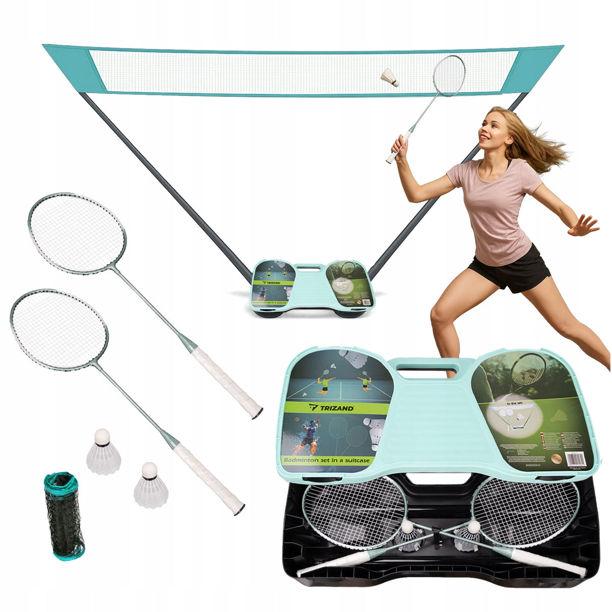 Badminton Game Set Mesh 2 Rackets Dart Suitcase Folding 4in1
