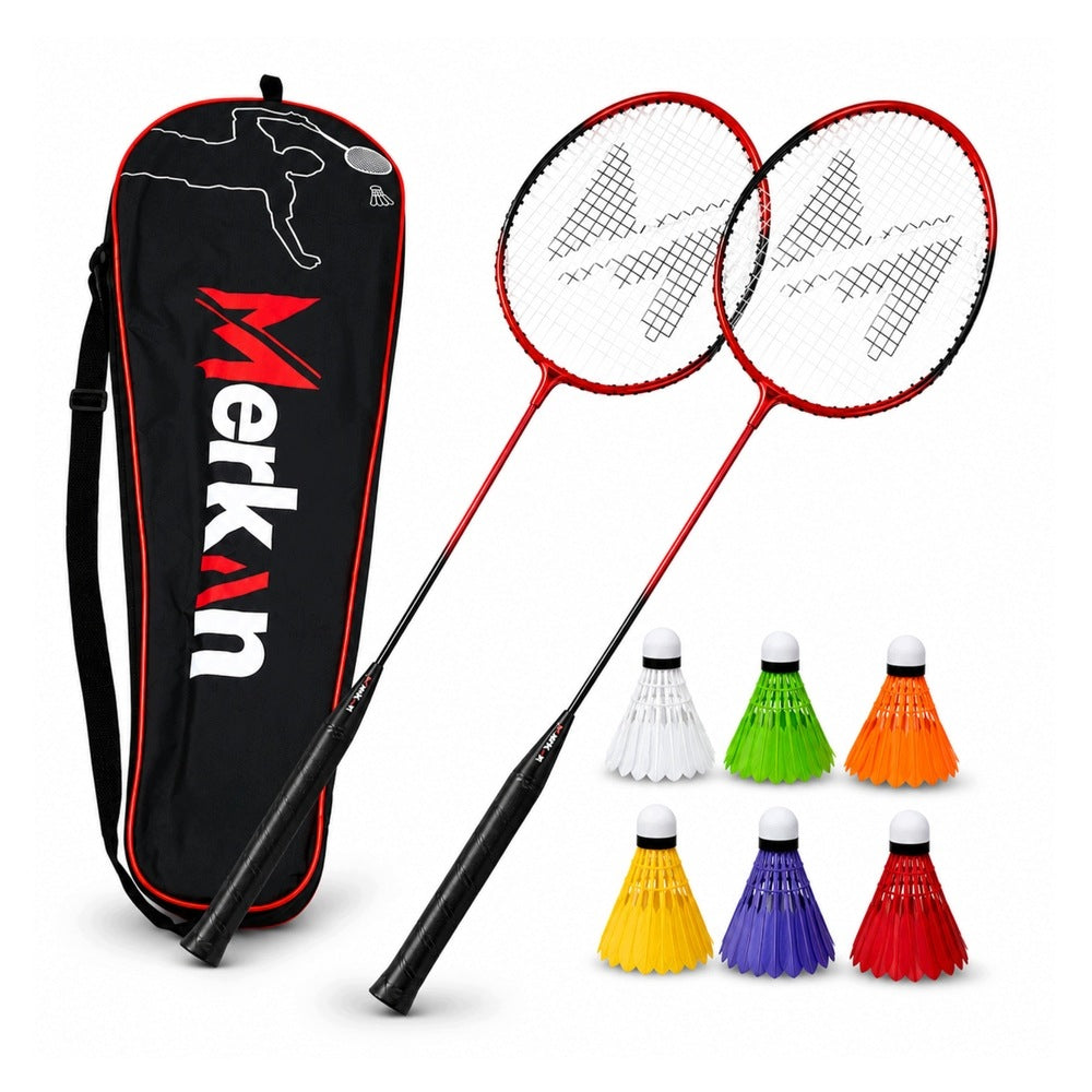 Badminton Racket Set in Cover + 6 Feather Darts MERKAN