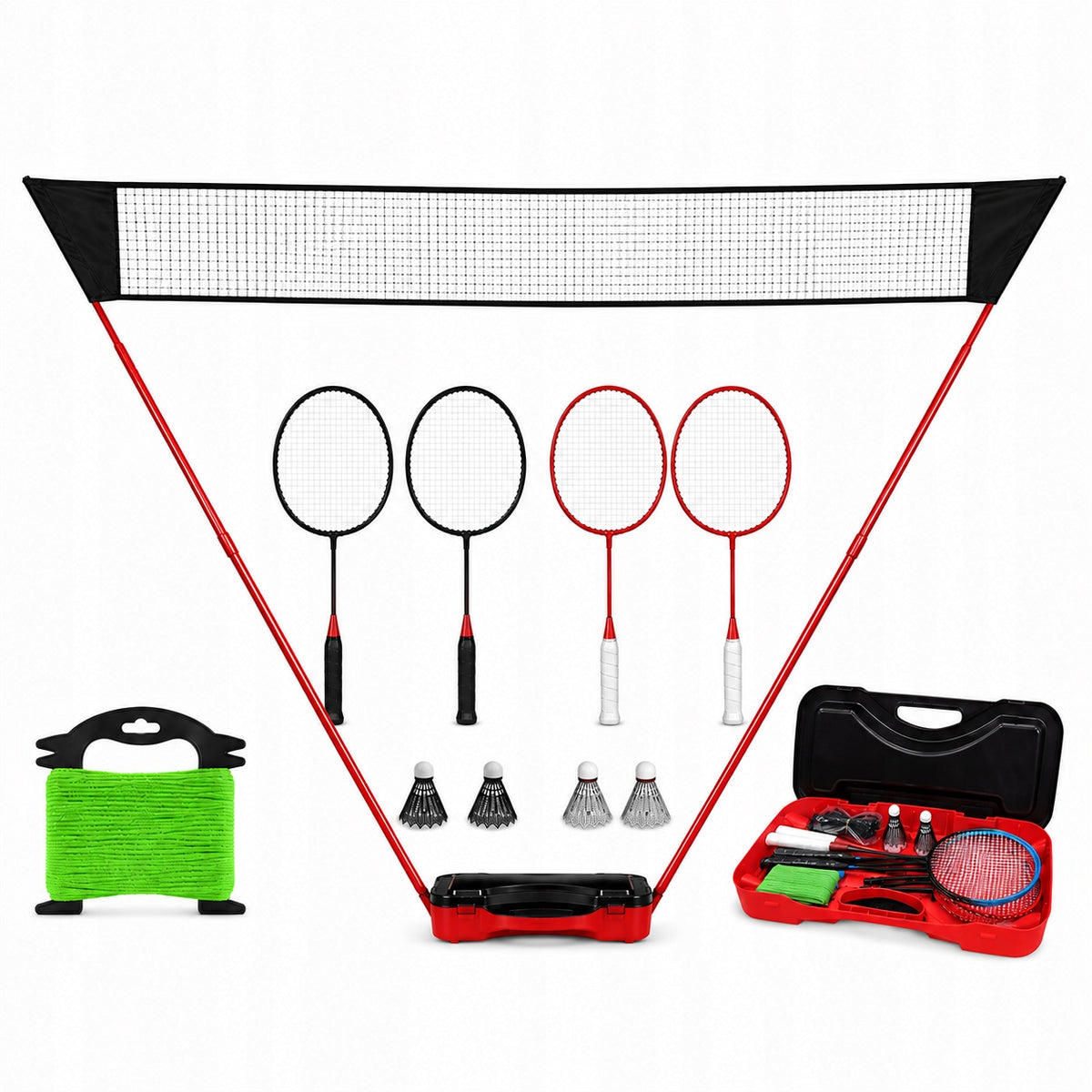 Badminton Set for 4 People Suitcase, Net, 4 Rackets, Field, Darts