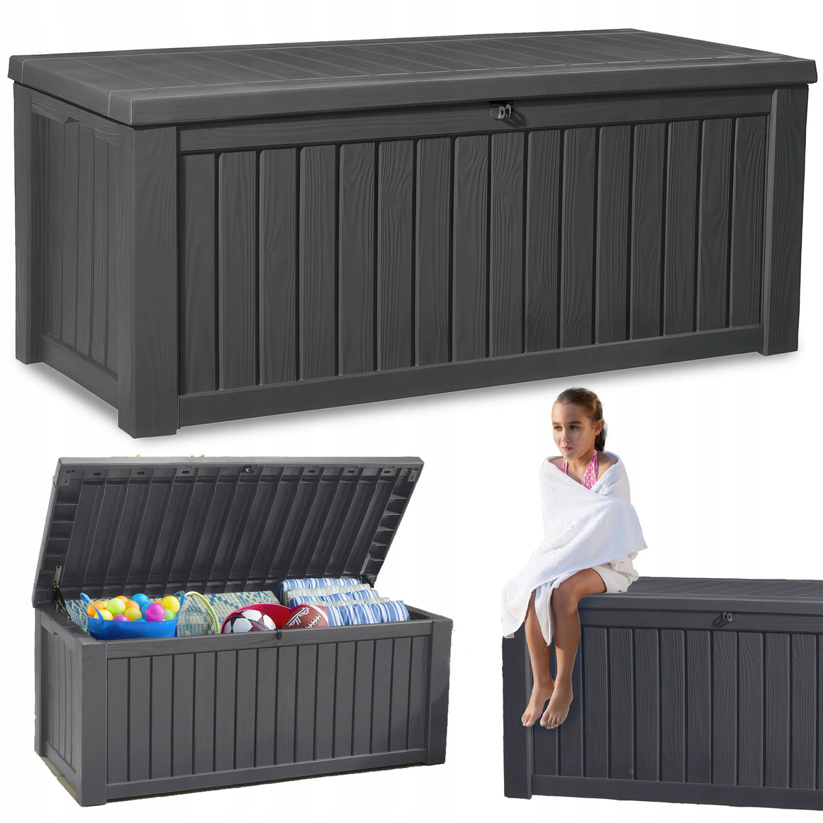 Balcony Garden Chest 570L KETER Seat Trunk Storage Box Graphite