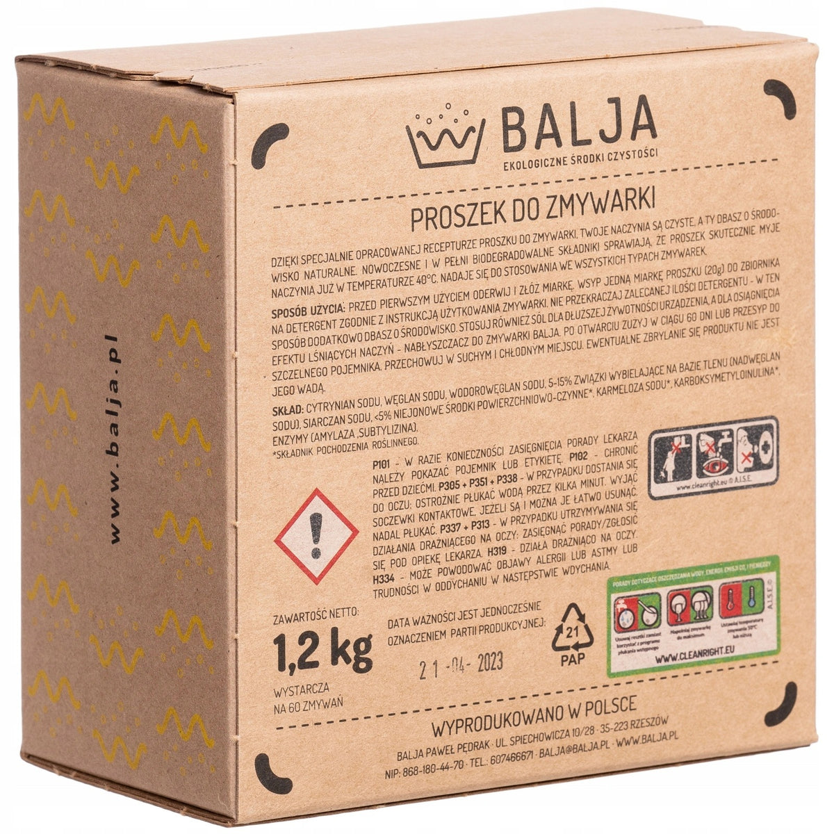 Balja Dishwasher Powder Eco-Friendly 100% Biodegradable 2x 60 Washes Manufacturer code PDZ12