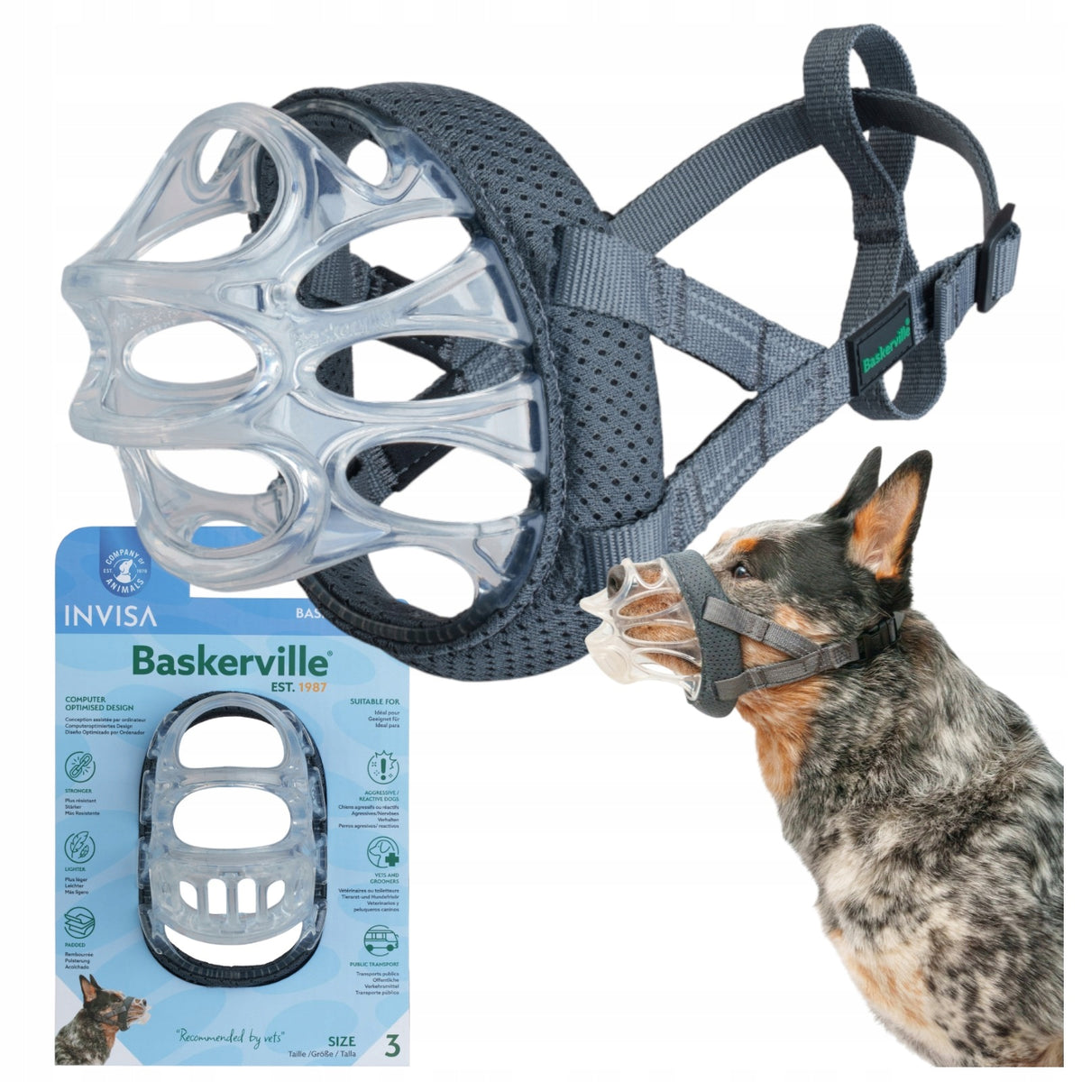 Baskerville Transparent Plastic Muzzle size 3 Beagle Spaniel Packaging status original