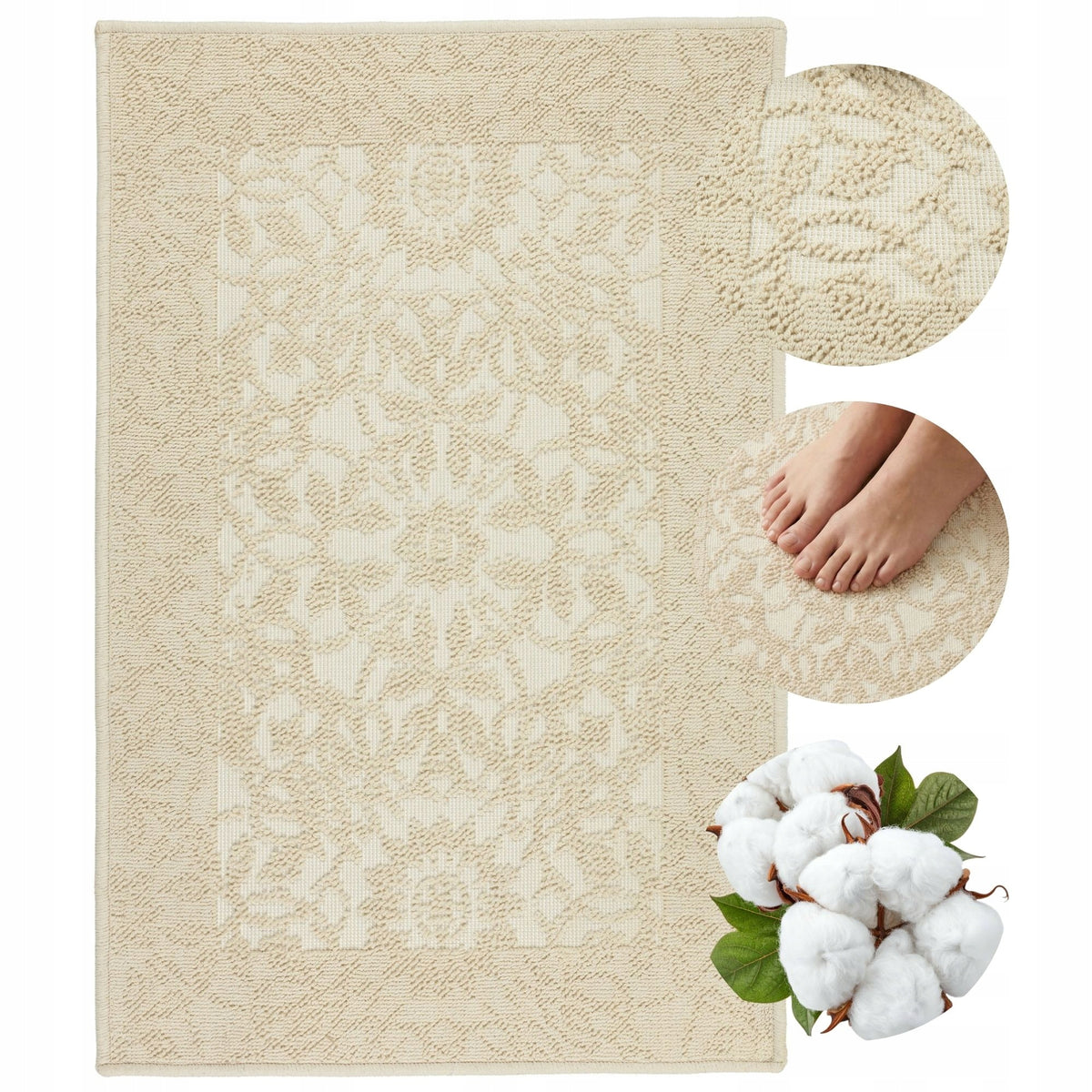 Bathroom Rug Cotton Beige Absorbent Non-Slip 50x80 Hotel