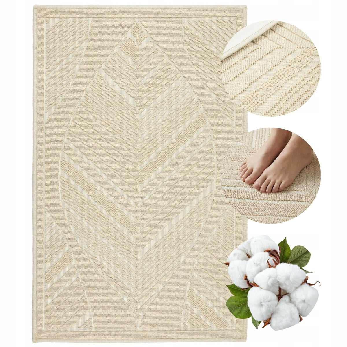 Bathroom Rug Cotton Egyptian Absorbent Anti-Slip Washable 50x80cm