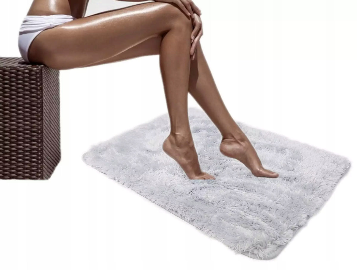 Bathroom Rug Plush Anti-slip Silver 100x150cm