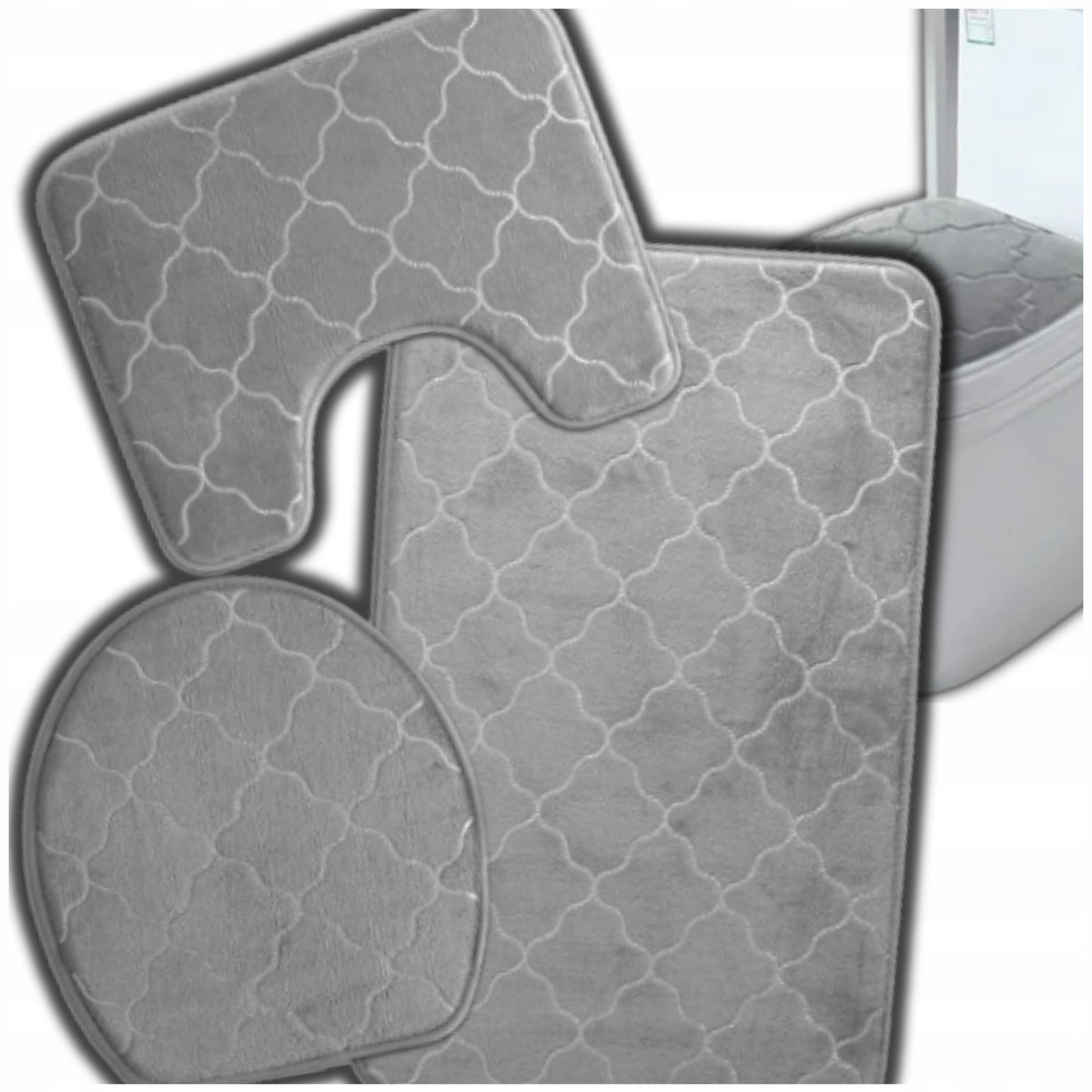 Bathroom Rug Set 3pcs Non-Slip Absorbent Mat
