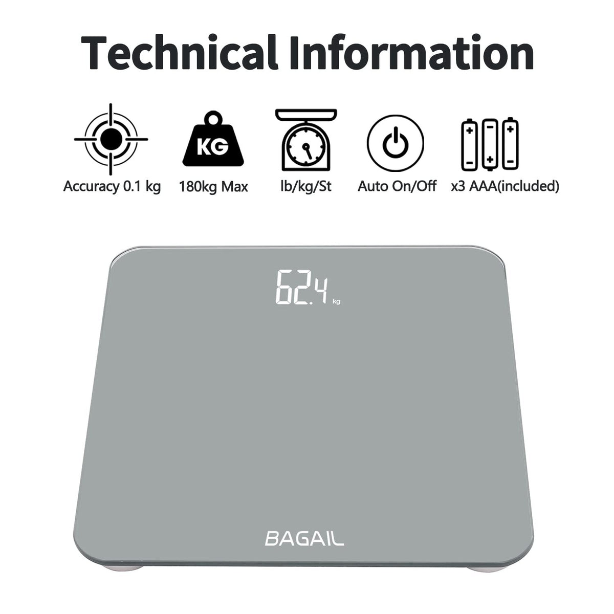 Bathroom Scale Digital LED Glass BAGAIL 180kg Packaging status original