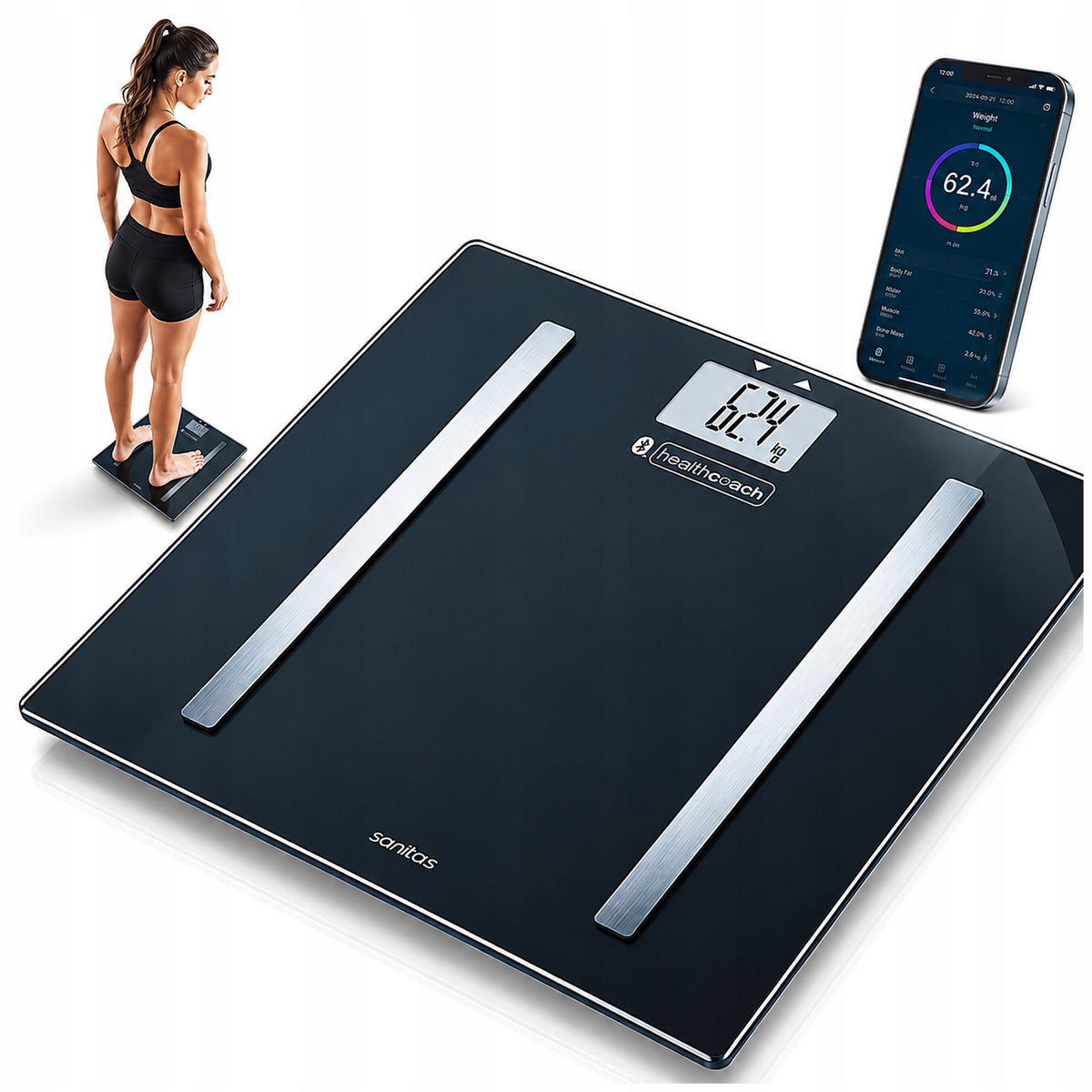 Bathroom Scale Sanitas SBF 72 Bluetooth With Body Mass Analysis App