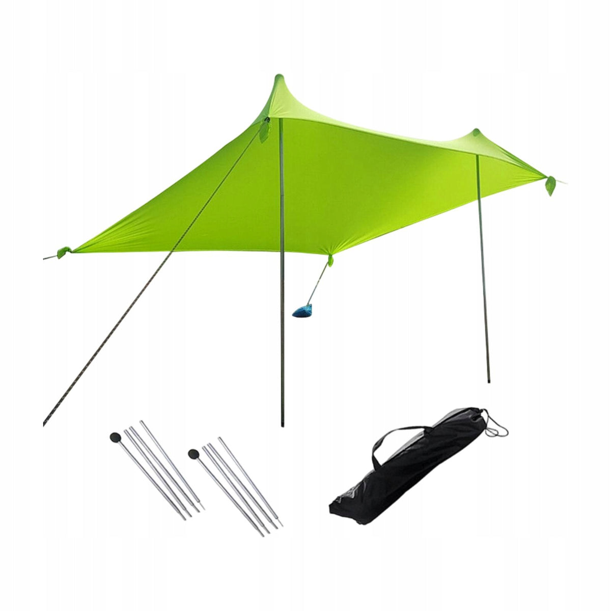 Beach Canopy with 2 Stability Poles Windproof Ropes Heat Insulation Green